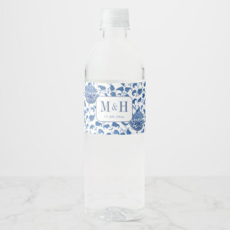 Rótulo De Garrafa De Vinho Festa de casamento Elegante De Chinoiserie Azul E