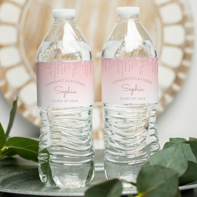 Rótulo De Garrafa De Vinho festa de formatura de Coleta Glitter Rosa 2024 (Criador carregado)