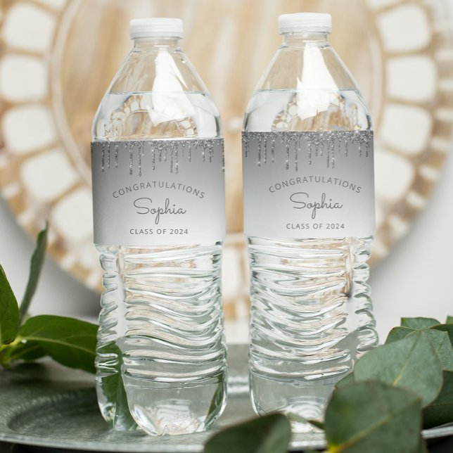 Rótulo De Garrafa De Vinho festa de formatura De Glitter De Prata 2024 (Criador carregado)