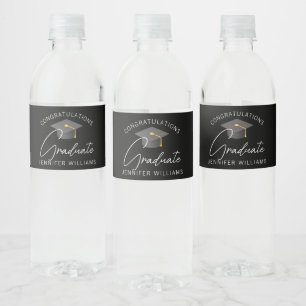 Rótulo De Garrafa De Vinho Festa de Graduação Personalizada Preta Elegante