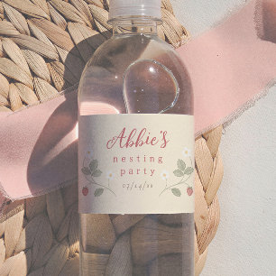 Rótulo De Garrafa De Vinho Festa de Ninhada Morangos Floral Menina Chá de Beb