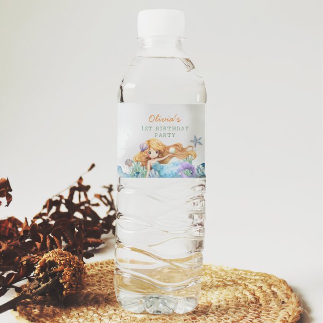 Rótulo De Garrafa De Vinho Festa de primeiro aniversario de Sereia (Criador carregado)