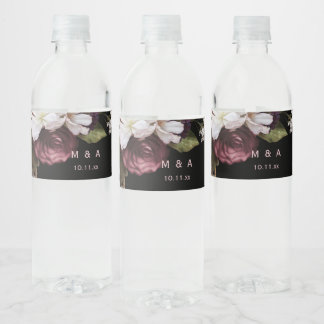 Rótulo De Garrafa De Vinho Florais Borgonhetas e Rosa Esbranquiçados no Casam
