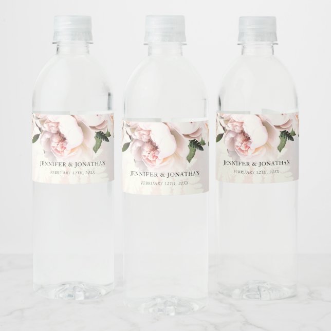 Rótulo De Garrafa De Vinho Floral Cor-de-rosa-Blush de Casamento (Garrafas)
