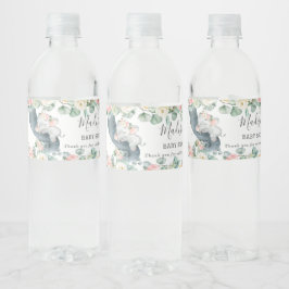 Rótulo De Garrafa De Vinho Floral Greenery Elephant Girl Favor do Chá de fral