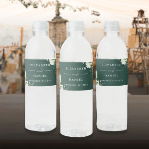 Rótulo De Garrafa De Vinho Floral Verde Esmeralda Elegante Casamento