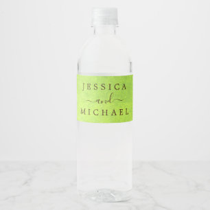 Rótulo De Garrafa De Vinho Flores Amarelas no Casamento Verde Abstrato