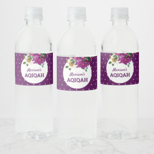 Rótulo De Garrafa De Vinho Flores Modernas Roxas com Pontos Aqiqah
