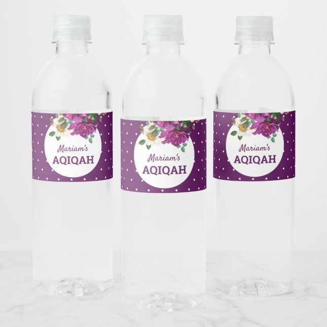 Rótulo De Garrafa De Vinho Flores Modernas Roxas com Pontos Aqiqah (Garrafas)