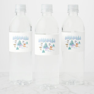 Rótulo De Garrafa De Vinho Floresta Dançando Animais de Natal