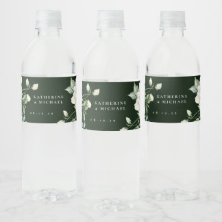 Rótulo De Garrafa De Vinho Folhas de Sage Verde Elegantes & Casamento de Rosa