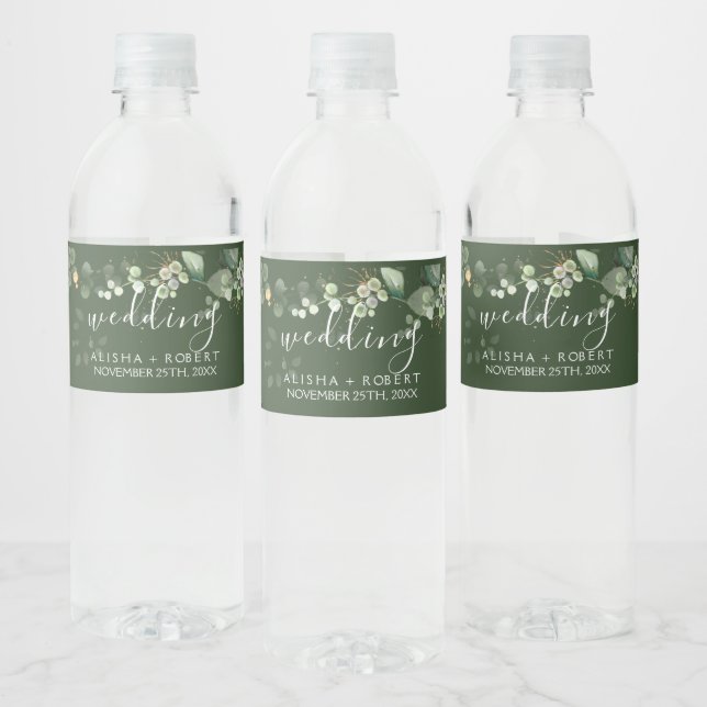 Rótulo De Garrafa De Vinho Forest Green Wedding (Garrafas)