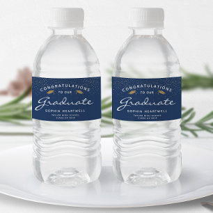 Rótulo De Garrafa De Vinho Formatura 2025 Azul Escuro com Tampa Dourada e Let
