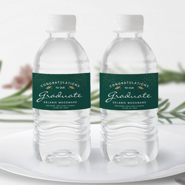 Rótulo De Garrafa De Vinho Formatura com Tampa Dourada e Letra Branca em Verd (Criador carregado)