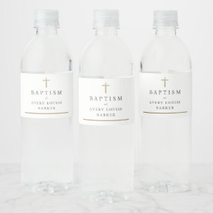 Rótulo De Garrafa De Vinho Fotos de Batismo com Cruz de Ouro Simples