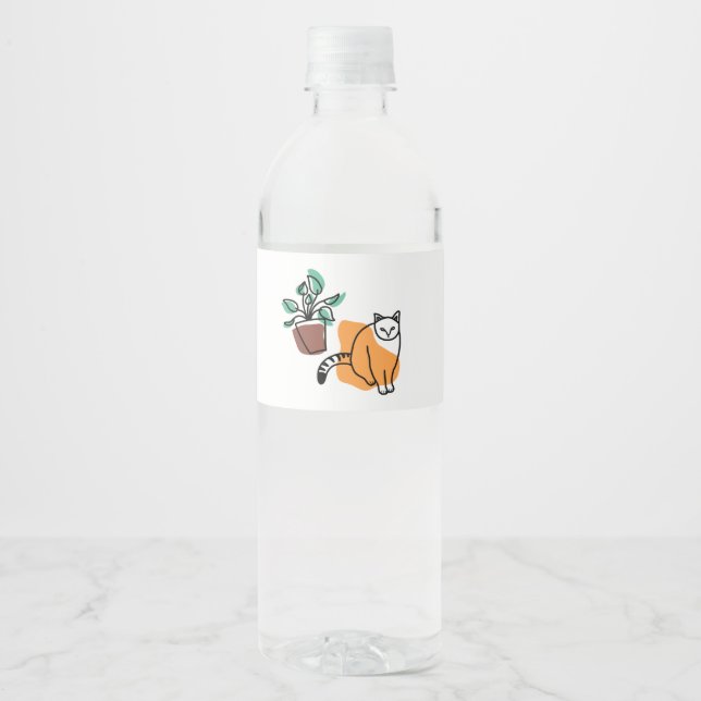 Rótulo De Garrafa De Vinho Gato e planta (Frente)