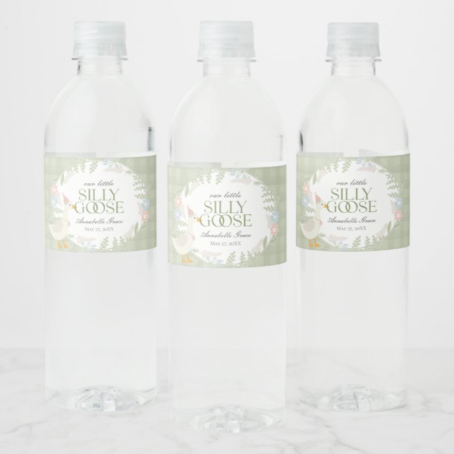 Rótulo De Garrafa De Vinho Gingham Floral do Ganso Bobo Verde (Garrafas)