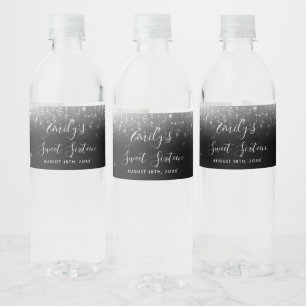 Rótulo De Garrafa De Vinho Glam Black White Sweet 16