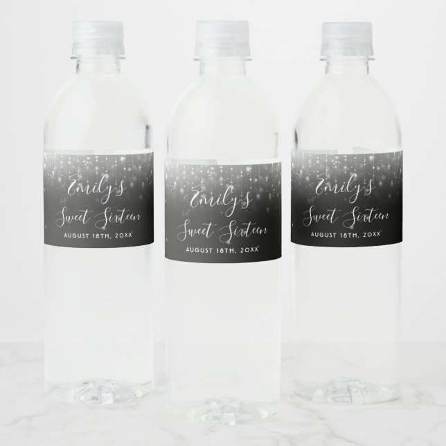 Rótulo De Garrafa De Vinho Glam Black White Sweet 16 (Garrafas)