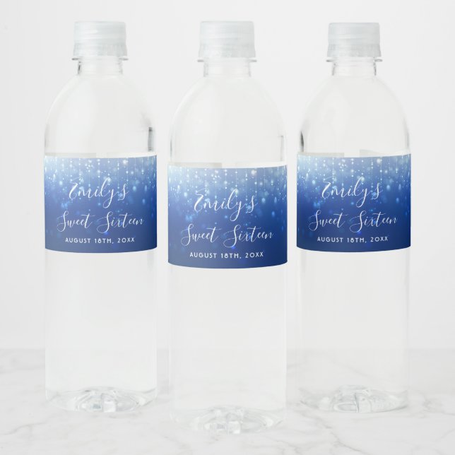 Rótulo De Garrafa De Vinho Glam Marinho Blue Sweet 16 (Garrafas)