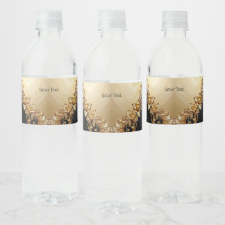 Rótulo De Garrafa De Vinho Gold Floral Embellishments Water Bottle Label