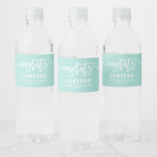 Rótulo De Garrafa De Vinho Graduação Azul Aqua em Caligrafia