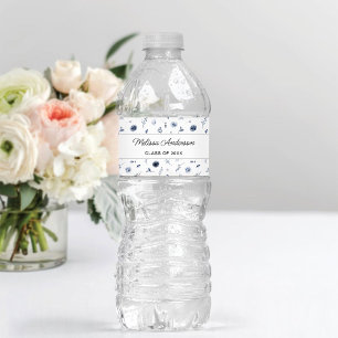 Rótulo De Garrafa De Vinho Graduação das flores azuis do marinho