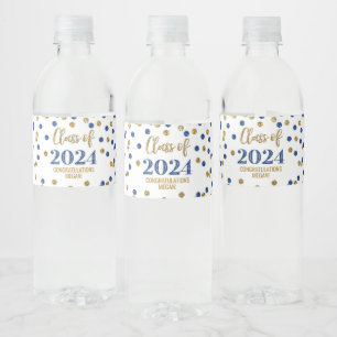 Rótulo De Garrafa De Vinho Graduação de Confetti com Glitter Dourado Azul