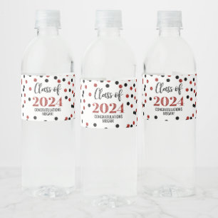 Rótulo De Garrafa De Vinho Graduação de Confetti com Glitter Vermelho Negro