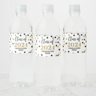 Rótulo De Garrafa De Vinho Graduação de Confetti Glitter Dourado Preto