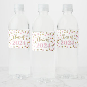 Rótulo De Garrafa De Vinho Graduação de Confetti Glitter Dourado Rosa