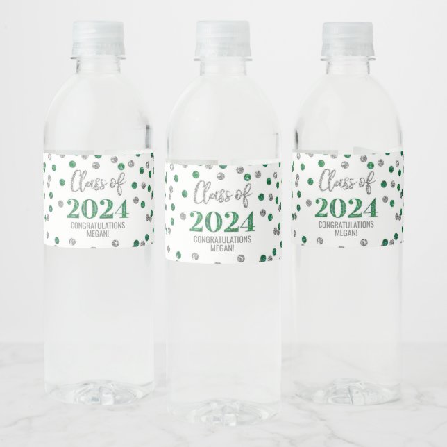 Rótulo De Garrafa De Vinho Graduação de Confetti Glitter Silver Verde (Garrafas)