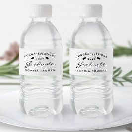 Rótulo De Garrafa De Vinho Graduação do Boné de Script Preto Branco 2025