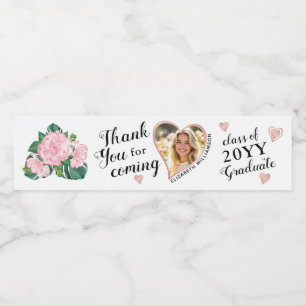 Rótulo De Garrafa De Vinho Graduação Elegante de Foto Personalizada Obrigado