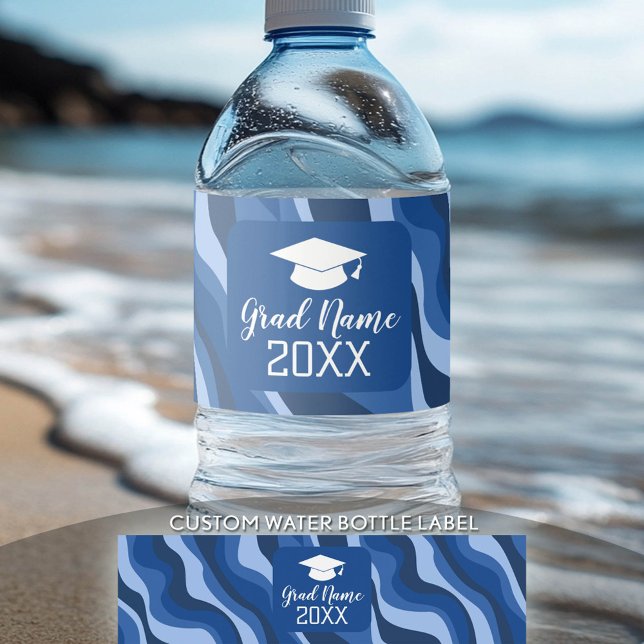 Rótulo De Garrafa De Vinho Graduação Moderna com Padrão Funky e Nome (Custom Graduation Water Bottle Label)