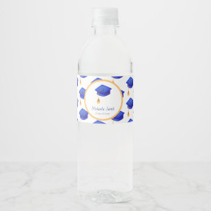 Rótulo De Garrafa De Vinho Graduação Personalizada do Boné de Formando Azu