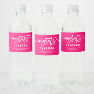 Rótulo De Garrafa De Vinho Graduação Rosa Quente de Caligrafia
