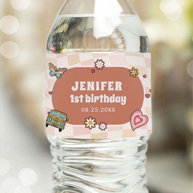 Rótulo De Garrafa De Vinho Groovy Daisy Retro Party (Criador carregado)