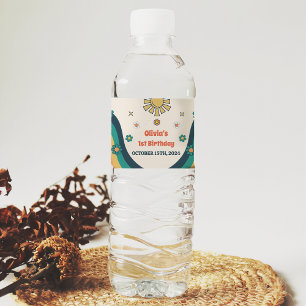 Rótulo De Garrafa De Vinho Groovy Retro Festa de aniversário Arco-íris