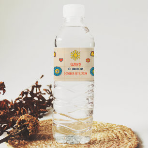 Rótulo De Garrafa De Vinho Groovy Retro Festa de aniversário Obrigado