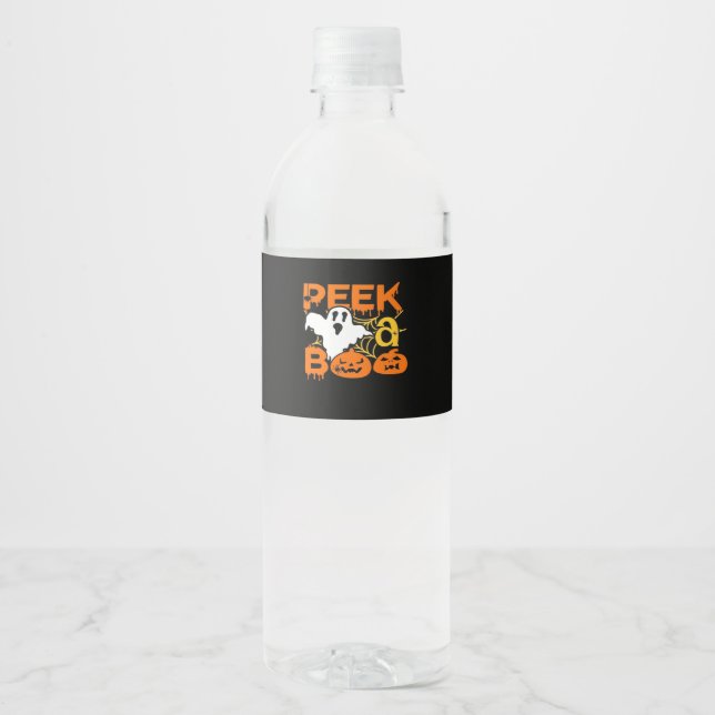 Rótulo De Garrafa De Vinho Halloween Com Pumpkins Peekaboo (Frente)
