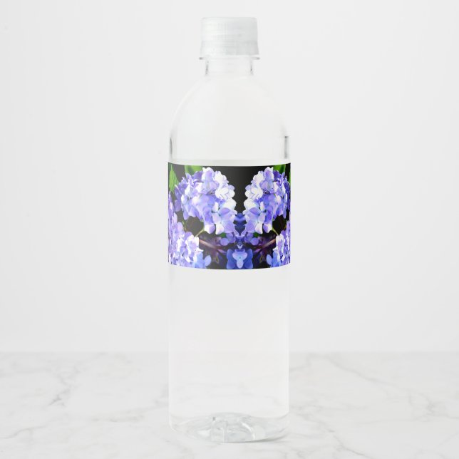 Rótulo De Garrafa De Vinho Hídrangas azuis florais roxas Elegantes (Frente)