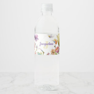 Rótulo De Garrafa De Vinho Ilustração de Flor Selvagem Colorida com Monograma
