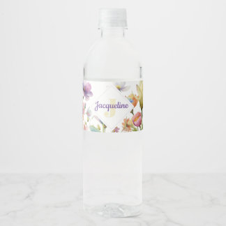 Rótulo De Garrafa De Vinho Ilustração de Flor Selvagem Colorida com Monograma
