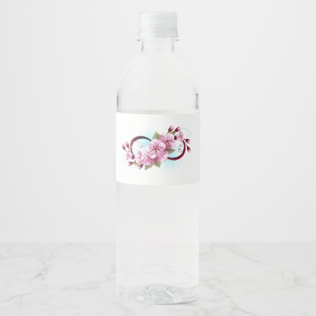 Rótulo De Garrafa De Vinho Infinidade com Flores de Flor Sakura (Frente)