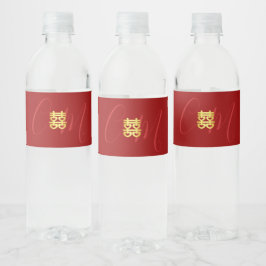 Rótulo De Garrafa De Vinho Iniciais do casal casamento chinês vermelho