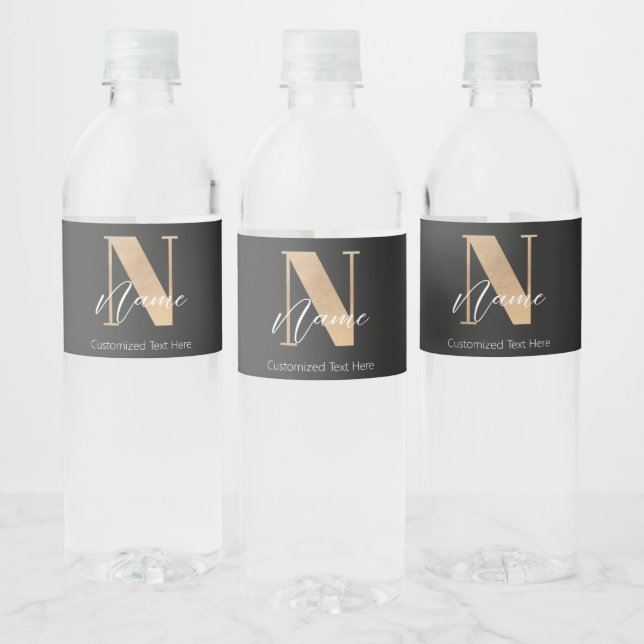 Rótulo De Garrafa De Vinho Inicial N Monogramada Moderna & Nome Personalizado (Garrafas)