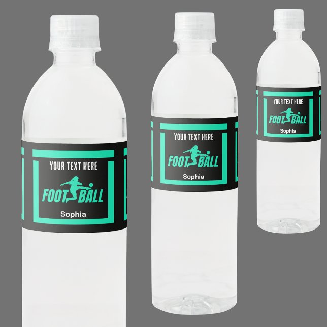 Rótulo De Garrafa De Vinho Jogadora de futebol verde, equipe de aniversários (Criador carregado)