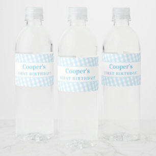 Rótulo De Garrafa De Vinho KIDS PARTY vintage gingham padrão garoto azul pá