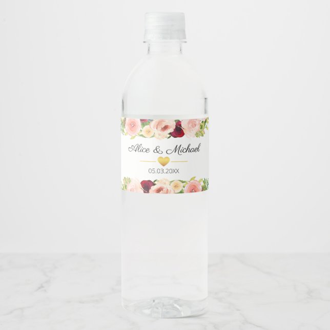 Rótulo De Garrafa De Vinho Kundenspezifische Florale Wasserflaschenetikett (Frente)